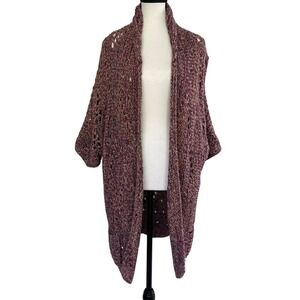 Kookai Cardigan Womens 1 Purple Multi Chunky Knit Cocoon Oversized Made in Italy